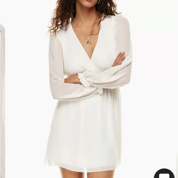 Aritzia Wilfred Wistful Dress Size S Light Birch Chiffon Mini Dress with v-neck - Picture 1 of 15